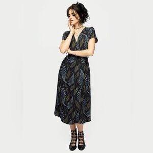 Disturbia Frond Print Faux Wrap Midi Dress US 16 / UK 20